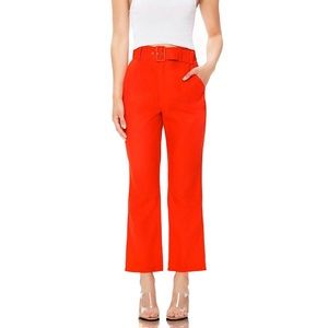 AFRM high waisted belted red trousers